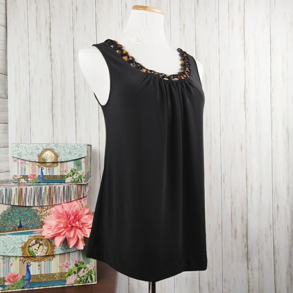 WHBM tortoise shell rings sleeveless blouse a39